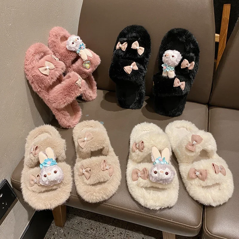 Disney autumn and winter star Dailu cute warm home women's shoes cartoon fashion versatile non-slip plush outdoor cottonslippers