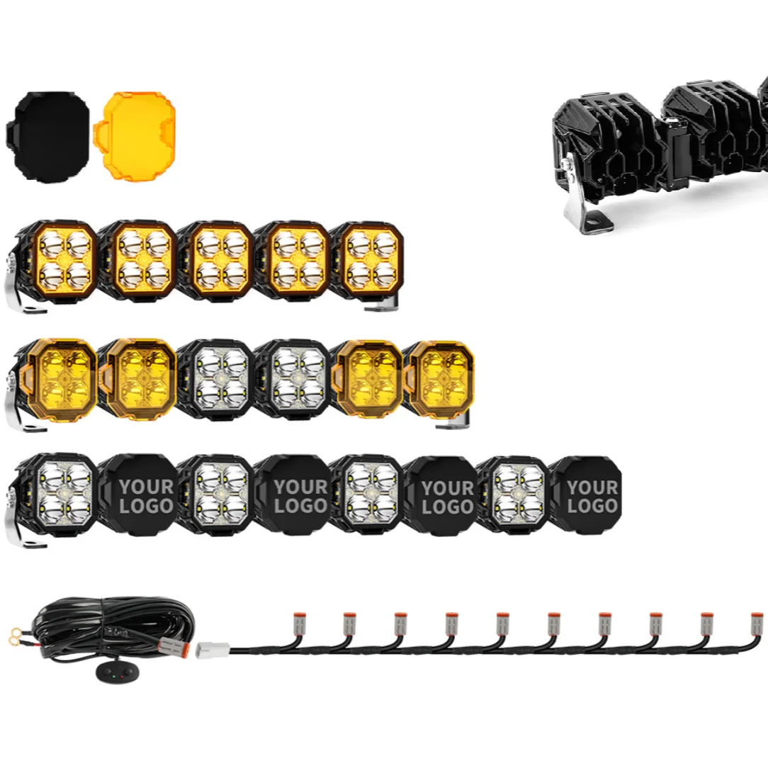 

Spliceable 8pcs 6pcs 5pcs 12V 24V Modular Linkable Kit Car Light Bar Wide Beam Side Shooter With White Amber DRL For 4x4