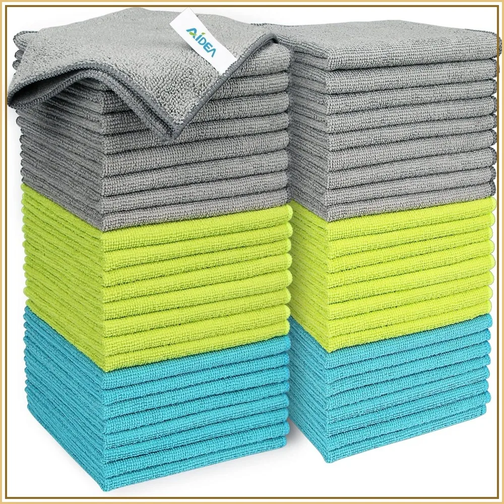 

50PK Microfiber Cleaning Cloth, Soft Absorbent Towels for Cars, Lint-Free Streak-Free Wash Cloths for House Kitchen Window (12x12in)