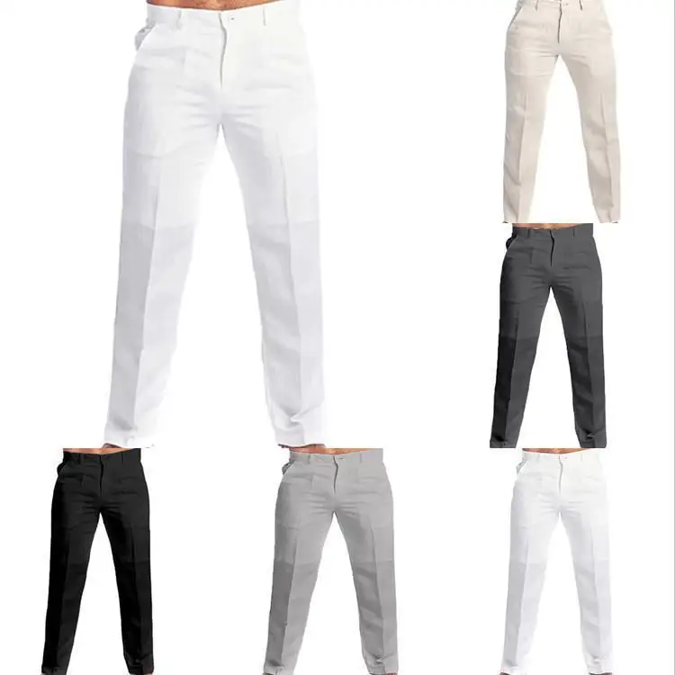 

Men's Linen Straight Tube Long Pants with Slanted ket Casual Trousers mid Waist Zipper Fly Cotton Blend Spring Faion