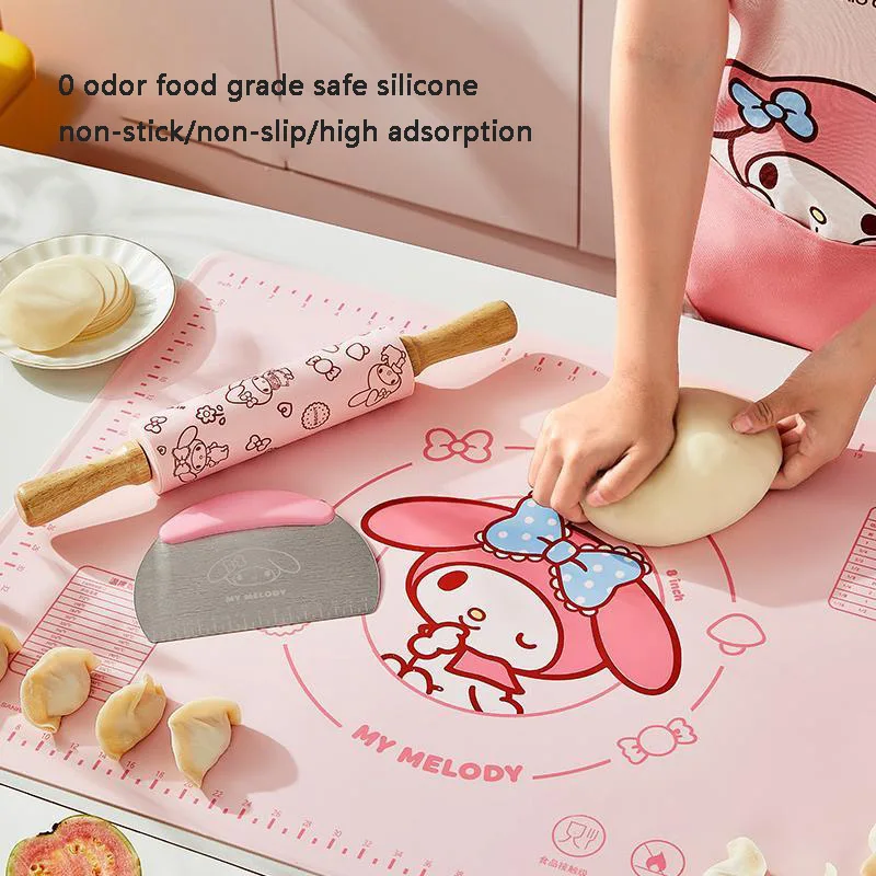 

Sanrio Hello Kitty My Melody Silica Gel Kneading Mat Food Grade Thicken Household and Face To Bake Non-Slip Rolling Pin Cutter