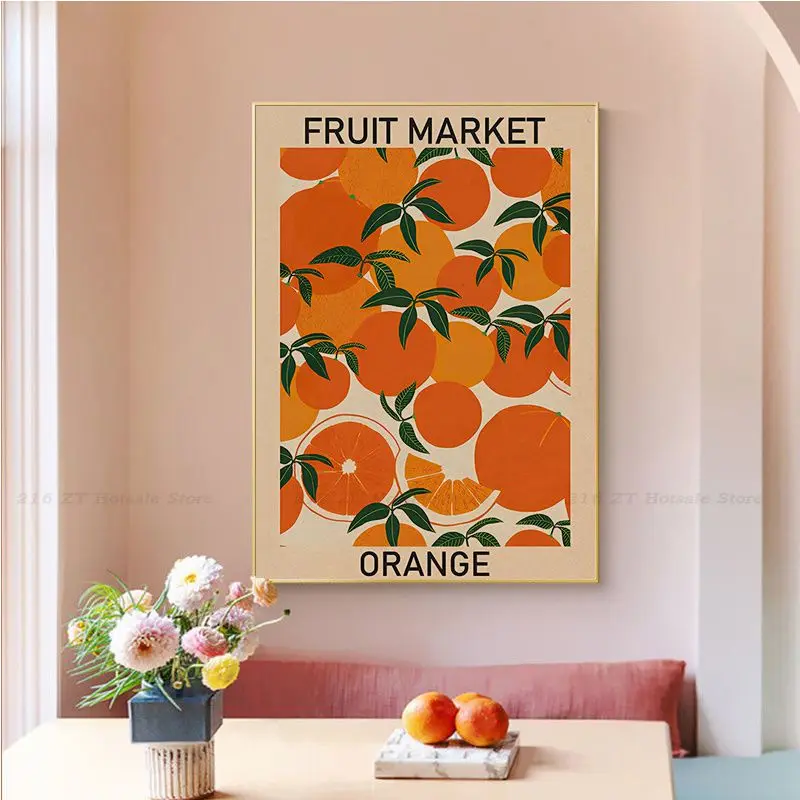 Affiches et impressions vintage sur toile, marché aux fruits, aucun citron, formage gels, art mural orange, peinture, décoration de cuisine