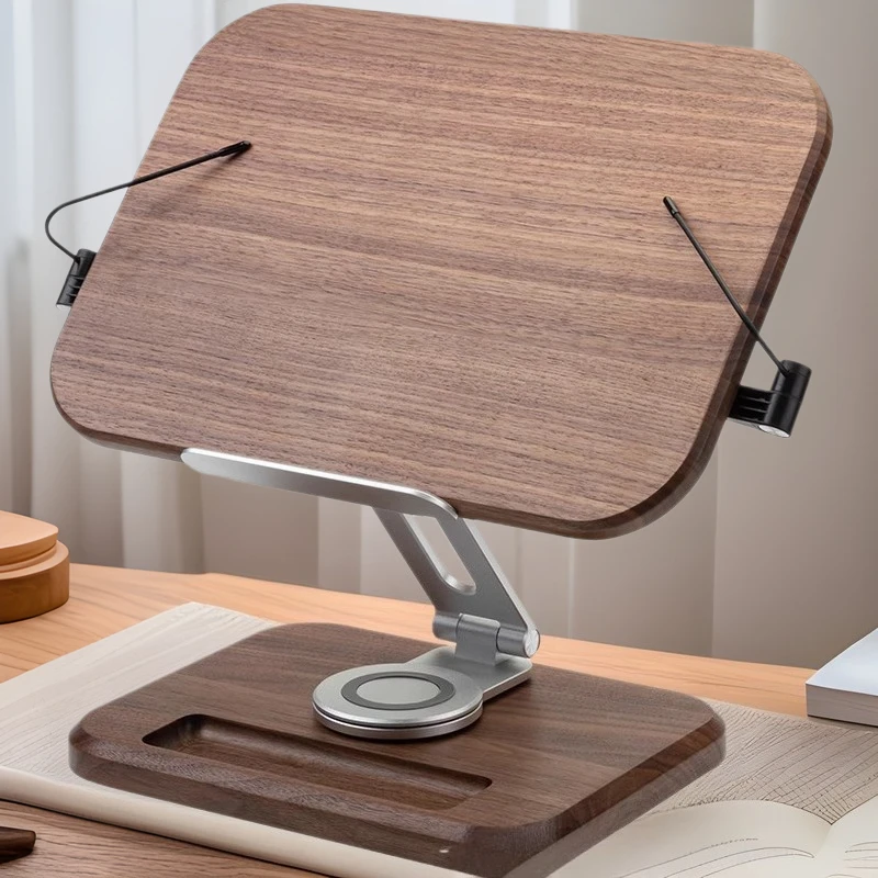 Black Walnut Solid Wood Reading Stand, Desktop Book Holder for Students Kids, Adjustable Book & Laptop Support Rack for Table