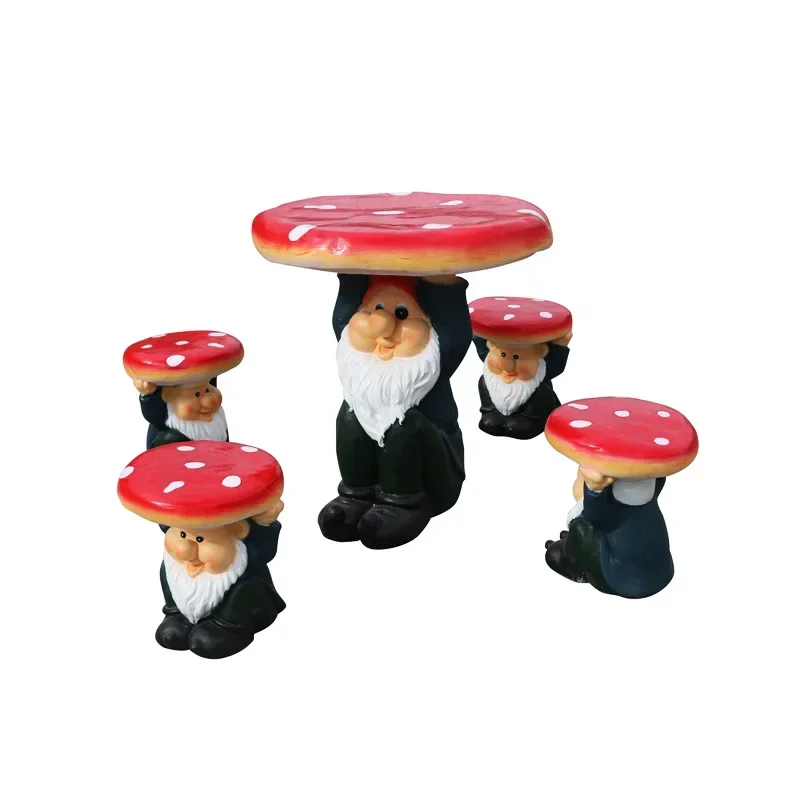 Outdoor mushroom table and chair ornament wooden pile pumpkin seat stool sculpture garden park forest scenic area kindergarte