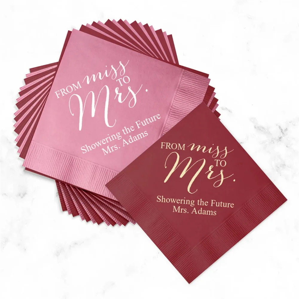 

50PCS Pack of 100 Personalized From Miss To Mrs. Cocktail Napkins Bridal Shower - Bridal Shower Napkins - B-FEN412