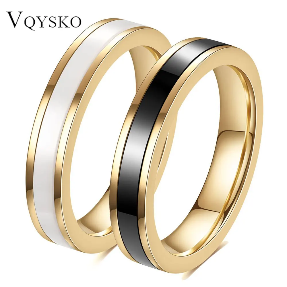 

4MM New Fashion Ceramic Rings Jewelry for Women Man Smooth Single Groove Stainless Steel Ring Engagement Gift Wholesale