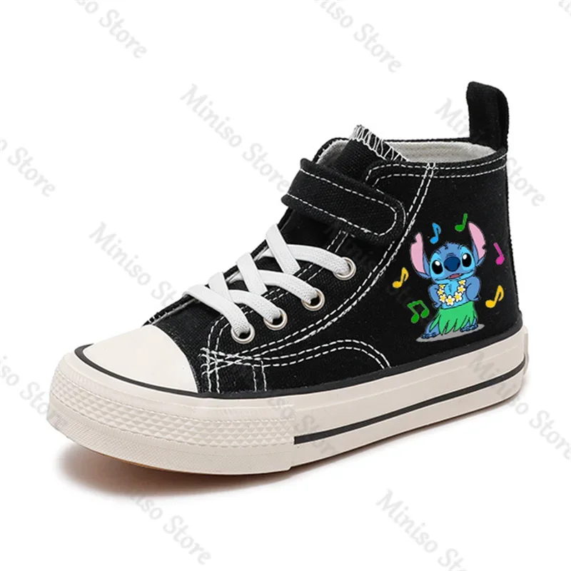 Chłopcy dziewczyny wysokie płócienne buty Casual Cartoon kawaii Lilo Stitch Sport wygodne buty dzieci drukują chłopcy tenisowe buty disney