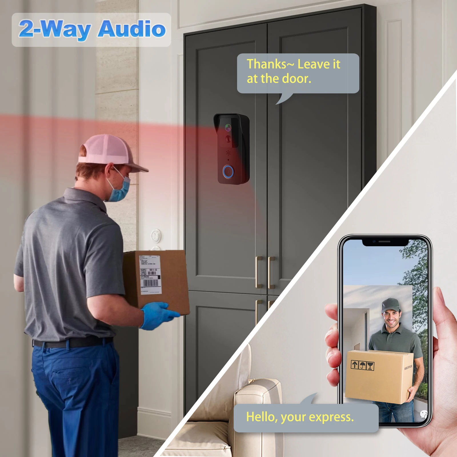 5G 2.4G WiFi Video Doorbell 1080P Tuya Smart Outdoor Wireless Intercom Waterproof Wireless Camera with AC/DC Power Ringing Bell