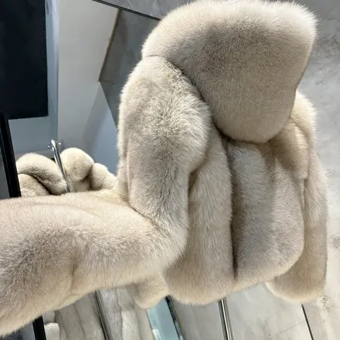 YOLOAgain Hooded Real Fox Fur Jacket Women Natural Fox Fur Coat 2025 Winter Outerwear