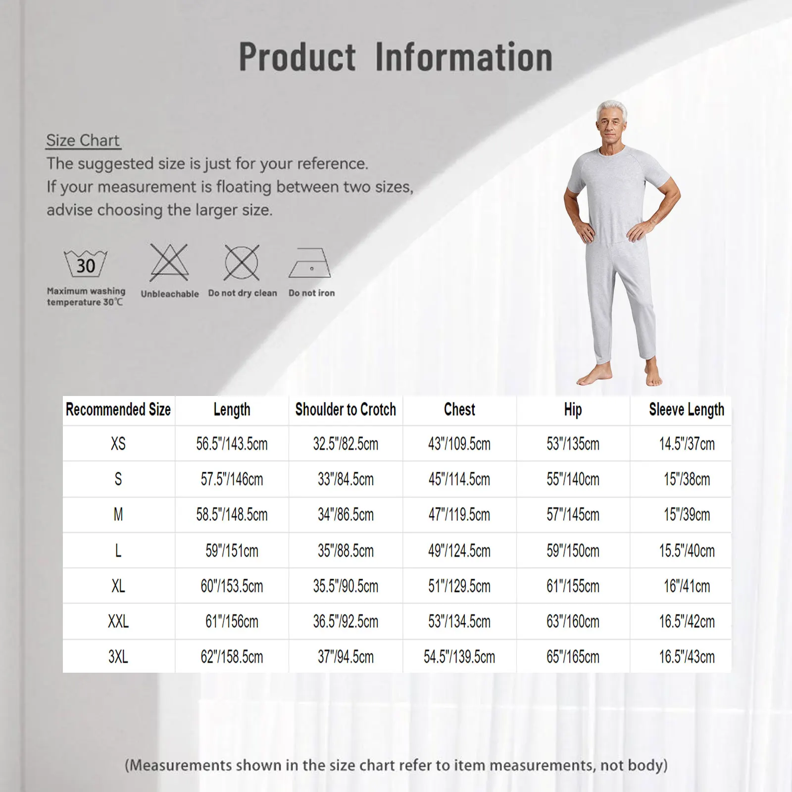 

Adults Men Adaptive Clothing Solid Color Round Neck Short Sleeve with Back Zip-up Design Jumpsuit for Elderly And Special Needs