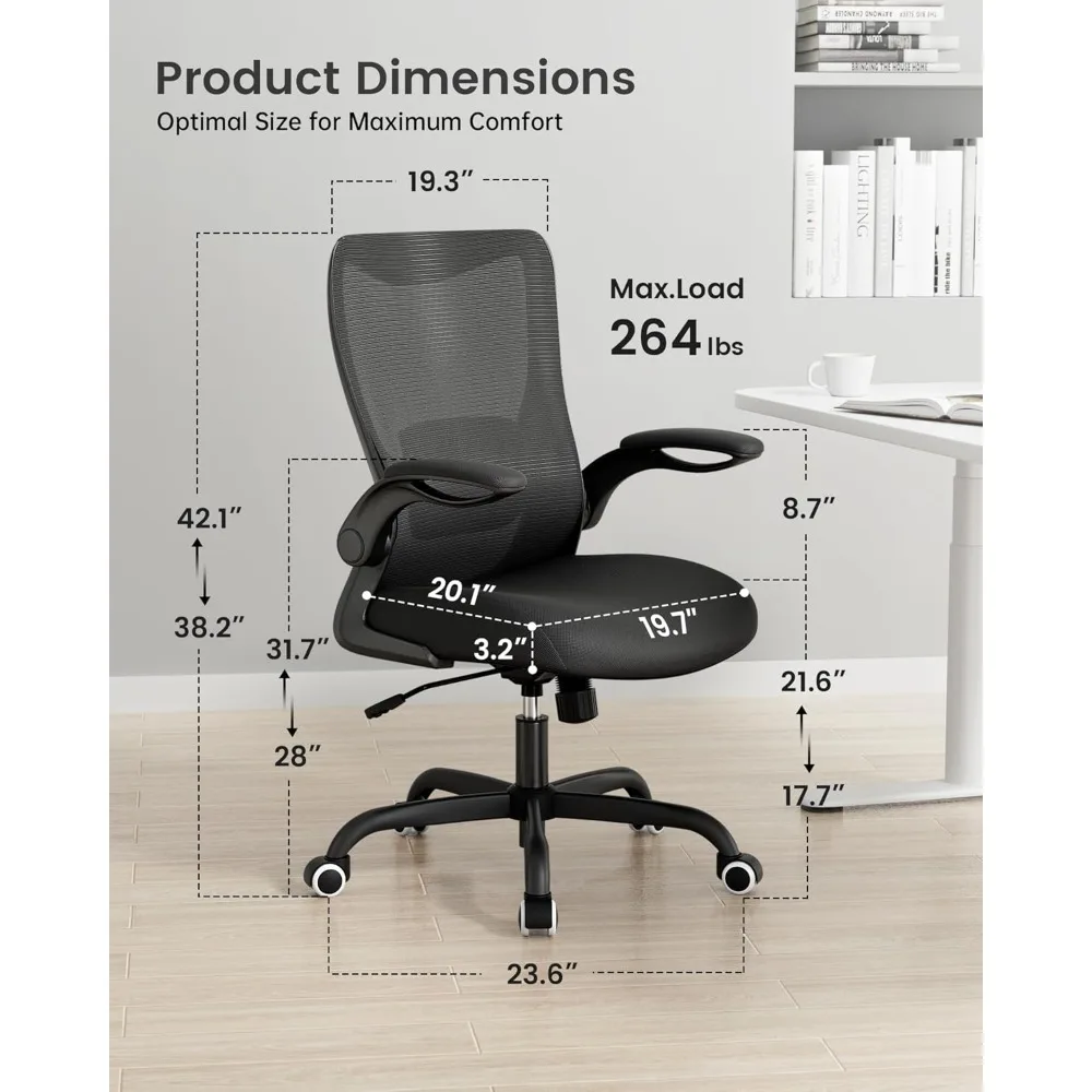 Office Chair, Ergonomic Desk Chair with Adjustable Lumbar Support and Flip Up Armrest, Breathable Mesh Computer Chair