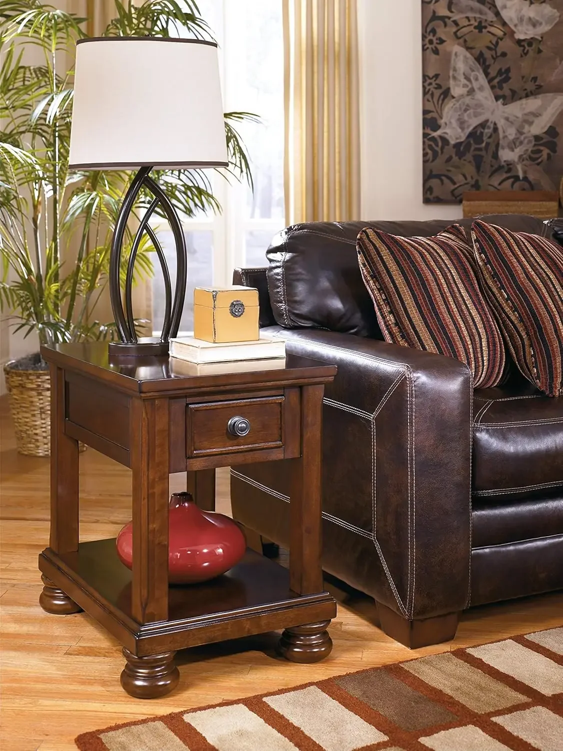 Design by Ashley Porter Traditional Hand-Finished Rectangular Chair Side End Table, Dark Brown