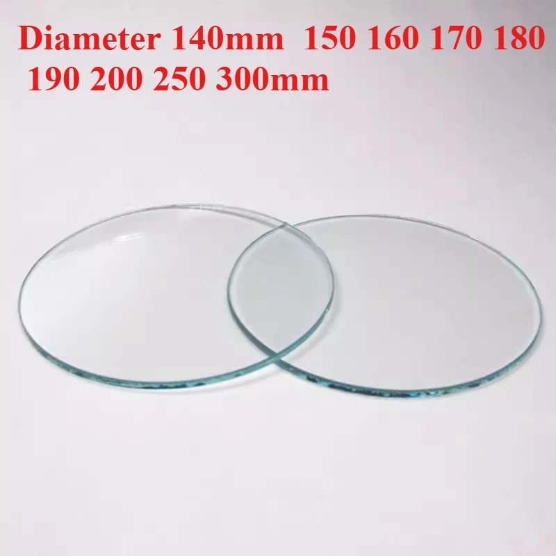 Diameter 140 150 160 170 180 190 200 250 300mm Flat Glass Lens Transparent Round Glass Sheet  for LED Flashlight Torch Clock
