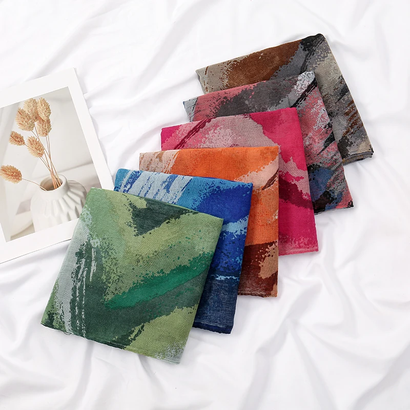 Contrasting Tie Dye Viscose Hijab Scarf For Woman Muslim Hijab Shawls Elegant Lady Long Wraps Islamic Fashion Turban Headband
