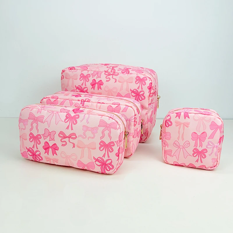 

Lady Cosmetic Pouch Leaves Print Travel Makeup Bag Set Nylon Waterproof Toiletry Bag for Women Valentine's Day Gifts
