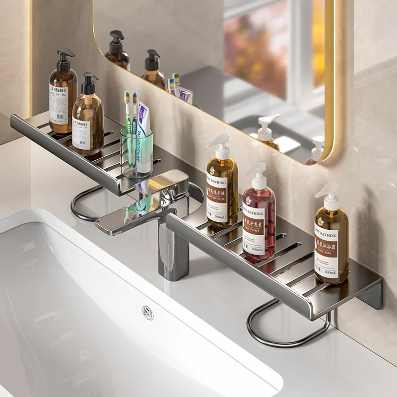 Home Kitchen Sink U-shaped Faucet Organizer Without Punching Bathroom Sink Wall-mounted Cosmetics Storage Rack