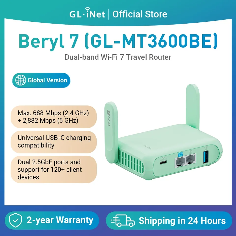 GL.iNet GL-MT3600BE(Beryl 7) Dual-band Wi-Fi 7Wireless 2.5G Router