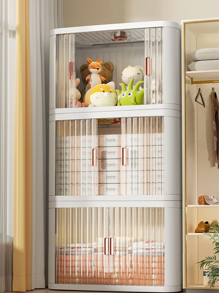 

Large Home Use Plastic Folding Storage Cabinet Clothes Toy Organizer without Installation Roll-Up Door Modern Simple Sle