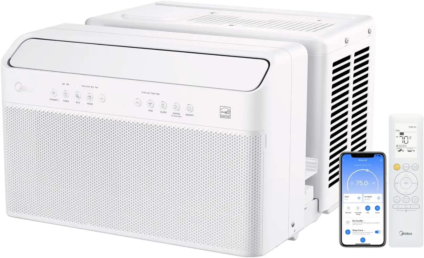 10,000 BTU U-Shaped Smart Inverter Window Air Conditioner–Cools up to 450 Sq. Ft., 35% Energy Savings, Remote Control