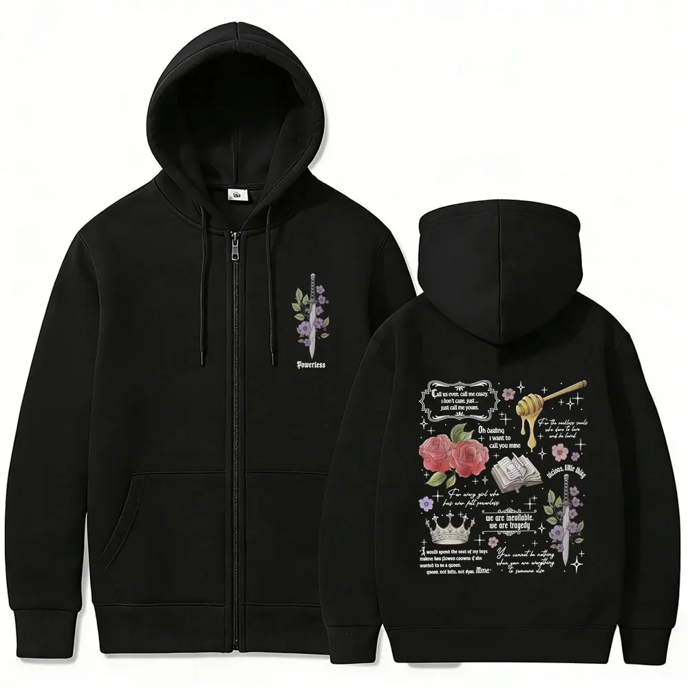 

Powerless Bookish Graphic Zipper Hoodie Kai Azer I Love You Romantic Quotes Zip Up Jacket Men Women Fashion Y2k Aesthetic Coat
