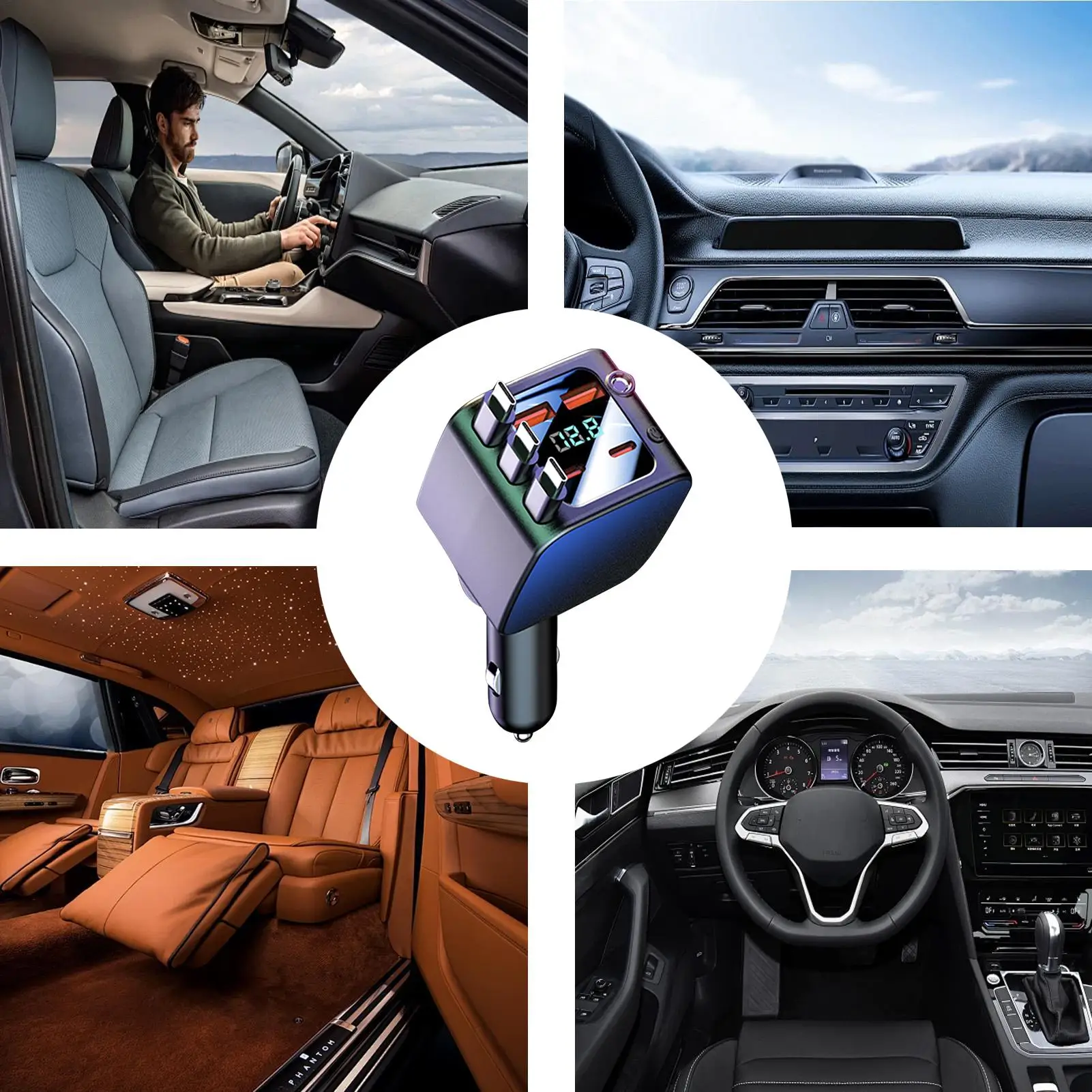 Retractable Phone Charger For Car Fast Charging 2 USB Ports Auto Supplies With Starlight Car Charger USB For Daily Commute