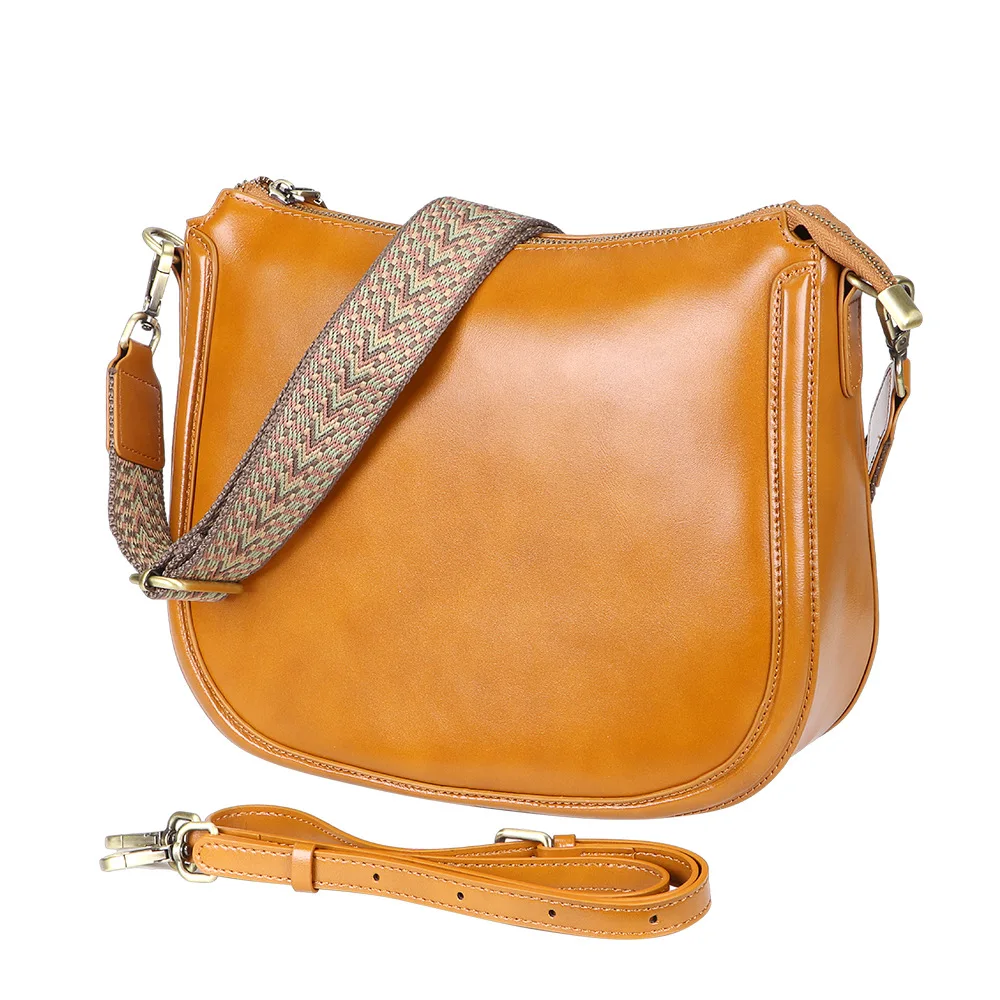 New Top layer Plant tanned cow leather women's crossbody shoulder Bag Retro casual Genuine leather large capacity underarm bag