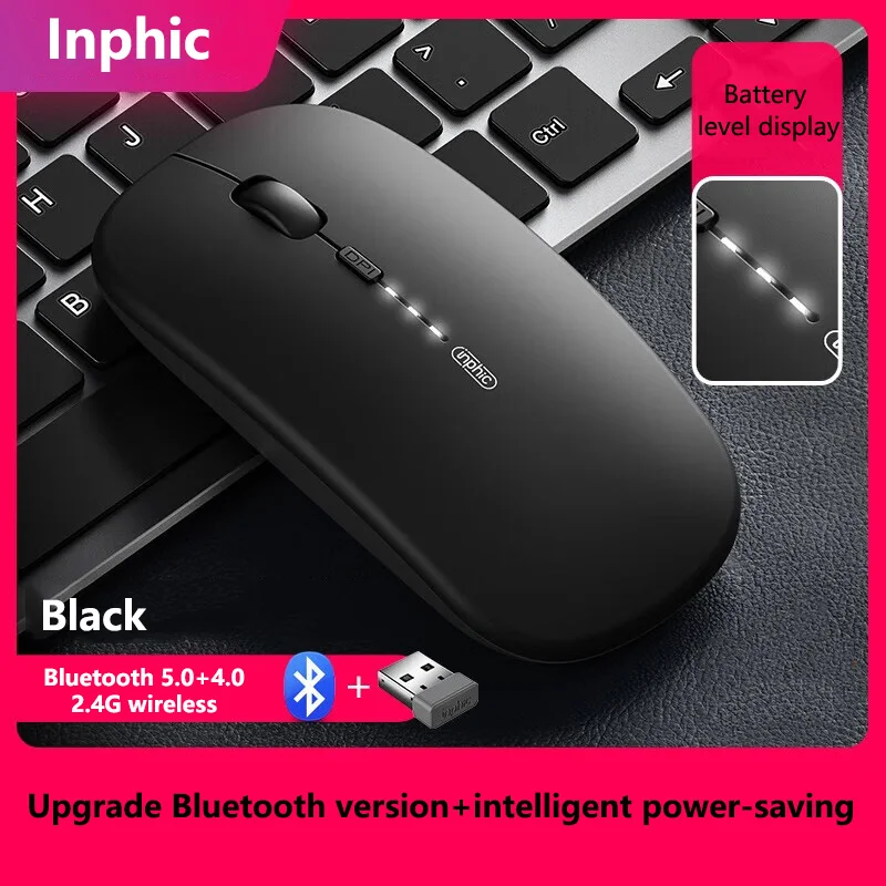 Inphic-ratón inalámbrico M1PRO con Bluetooth, recargable, 2,4G, silencioso, ultrafino y portátil, para oficina, ordenadores, portátiles y tabletas