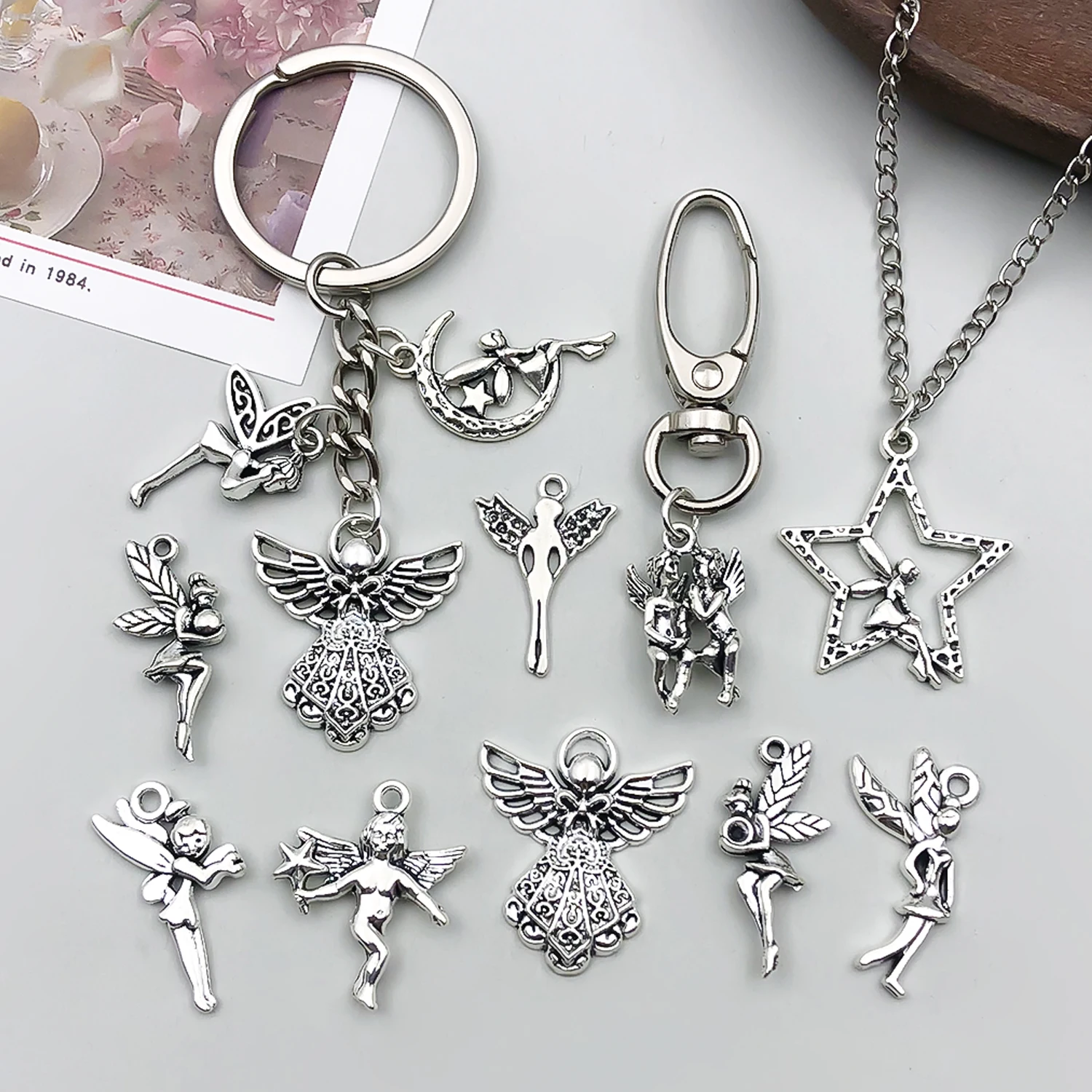 66pcs Alloy Ancient Silvery Angel Pendant Jewelry Making DIY Earrings Charms for Jewelry Bracelets Necklace view 6