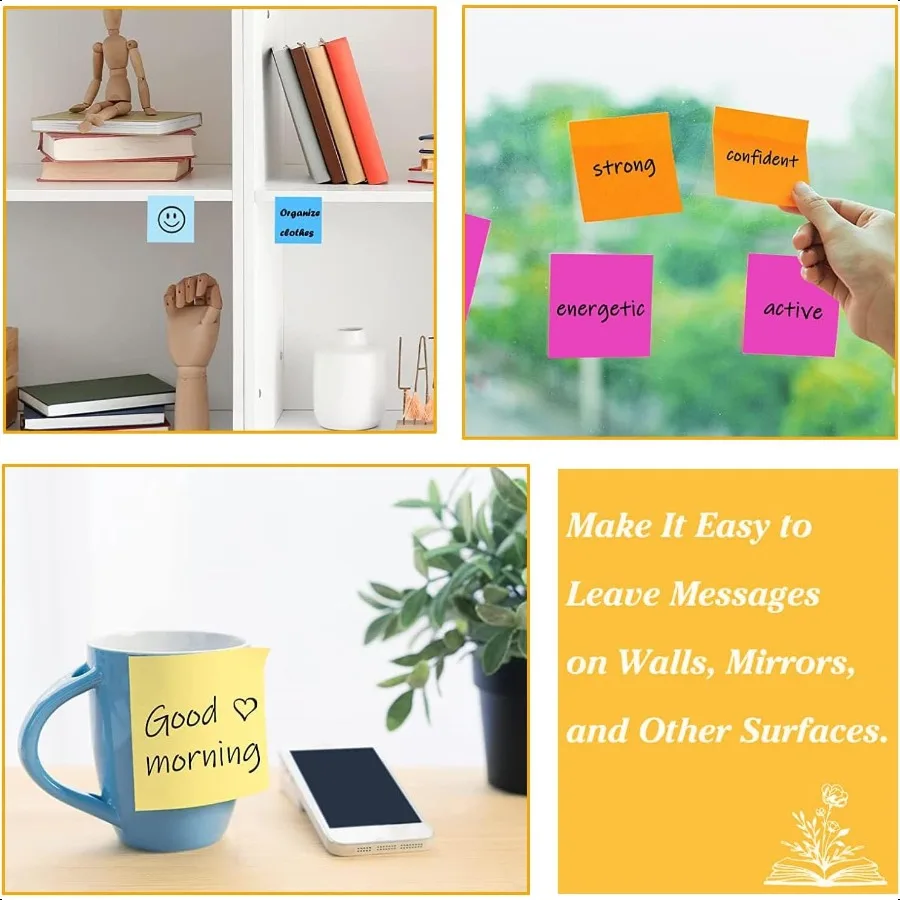 Sticky Notes 3x3 inch 8 Pads 82 Sheets pad Bright Colors SelfStick Note Pads Recyclable Sticky Pads Easy to Post for Home Offic