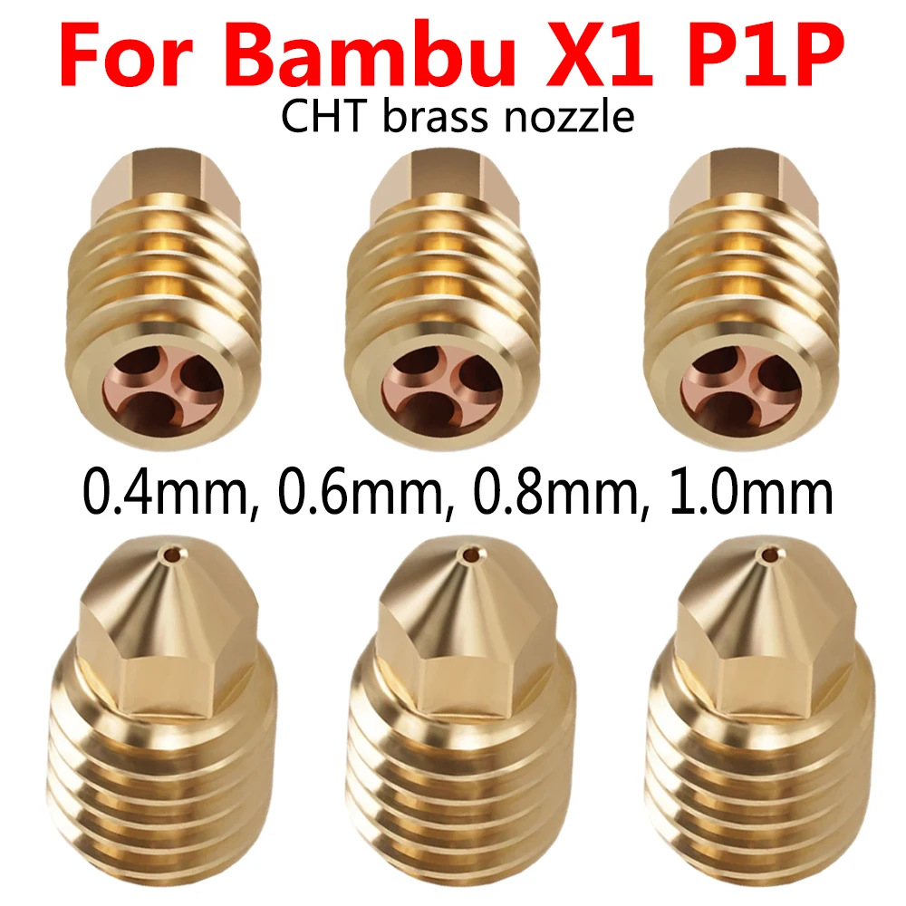 

For Bambu Lab Nozzle Brass CHT 3D Printer Parts 0.4/0.6/0.8/1.0mm High Flow X1C V2 P1P Hotend Nozzle M6 1.75 For Bambulab X1 P1S