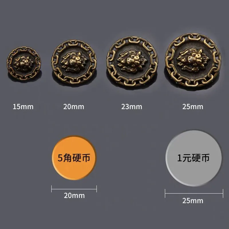10Pcs Fashion Lion Head Hollow Metal Button British Style Round Coat Dress Decoration Sewing Button Cufflinks