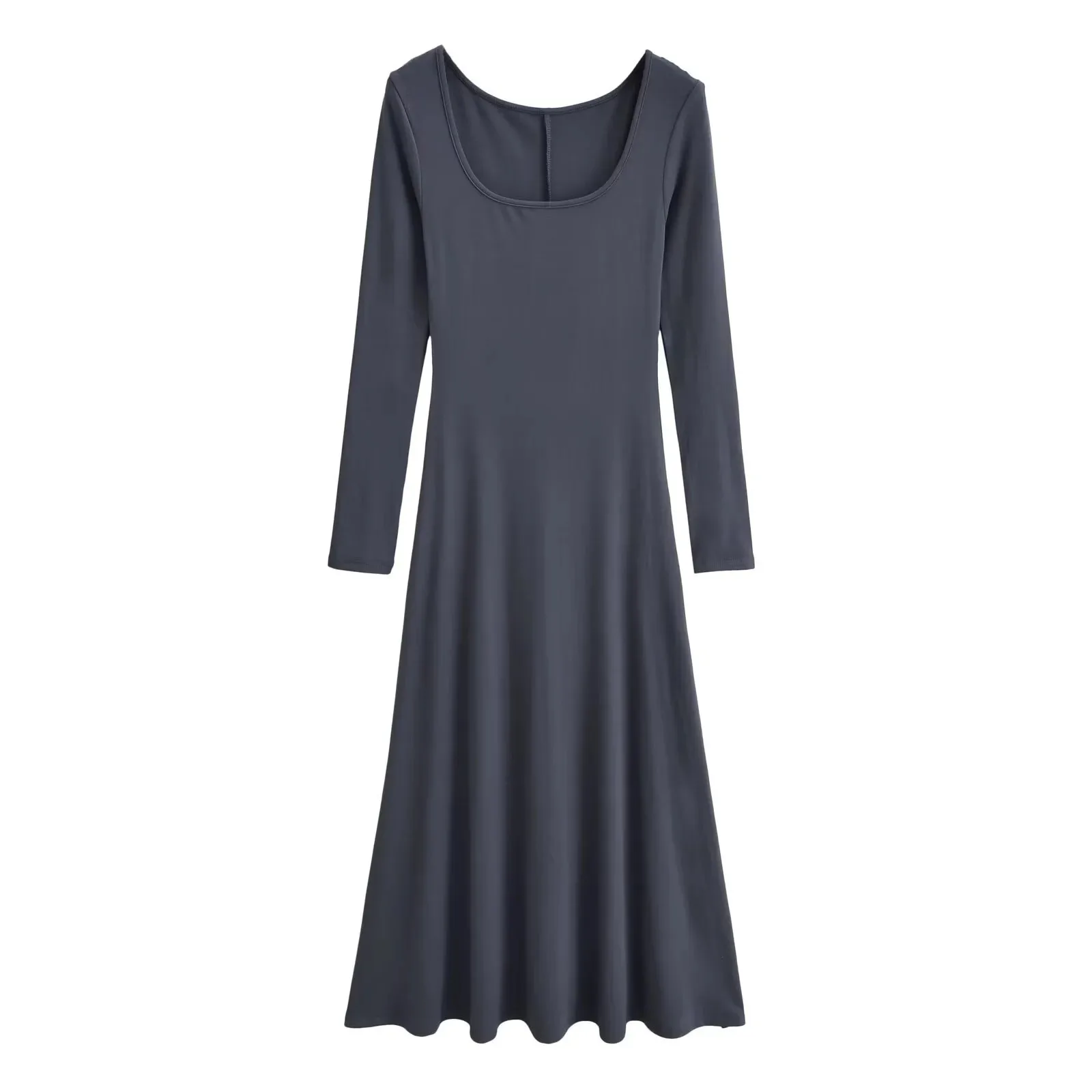 موضة جديدة نمط البلوز بأكمام طويلة ساحة الرقبة متوهج ألف خط عالية الخصر فستان التخسيس متوهج بلون فستان طويل 0XJ7