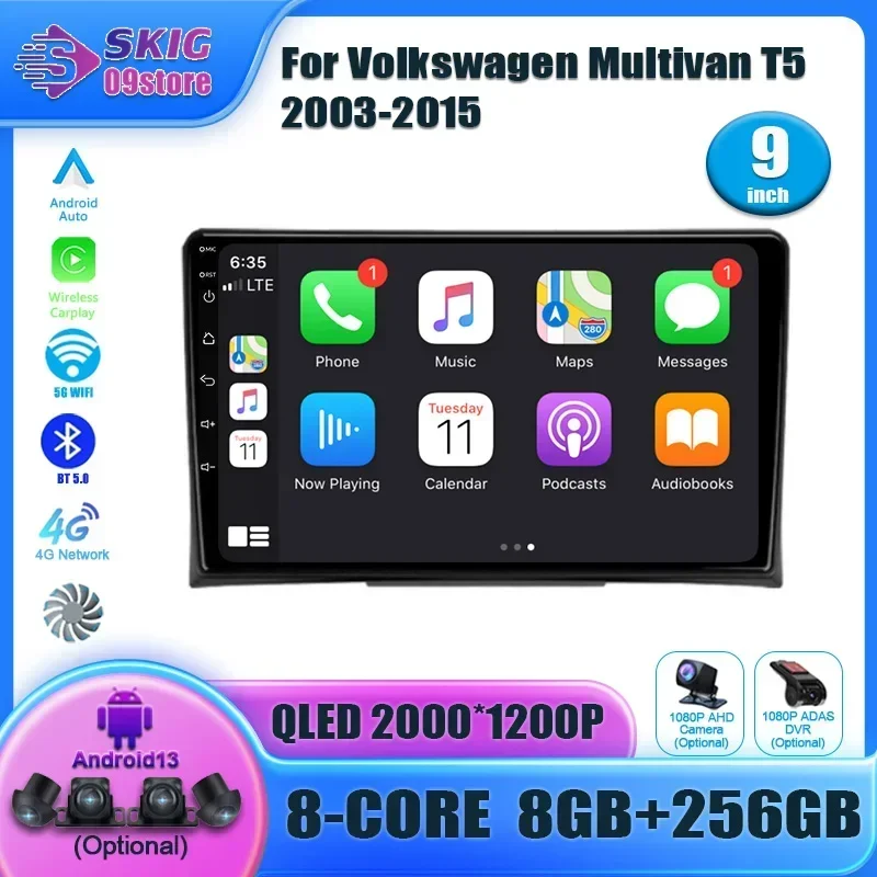 For Volkswagen Multivan T5 2003-2015 Android 14 Car Radio Multimedia Navigation 2DIN Android Autoradio CarPlay Stereo Video