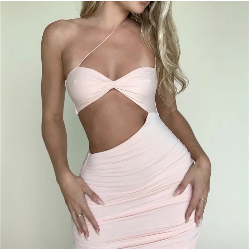 Women Plain Spaghetti Strap Slit Ruched Maxi Dress Bodycon Dress Sexy Dress for Women