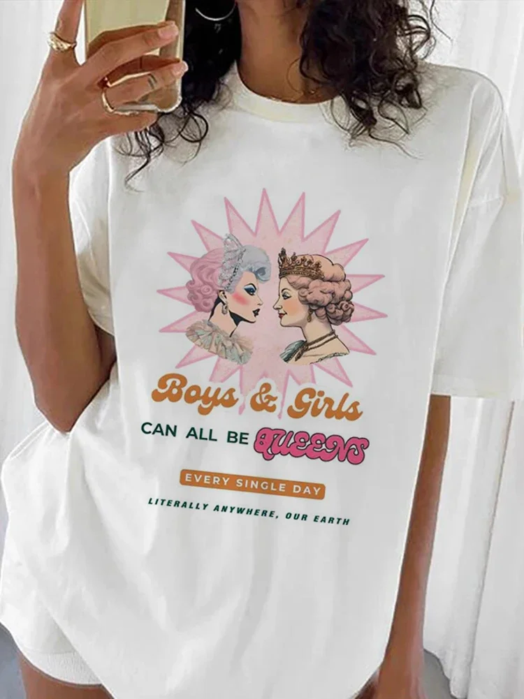 

Футболка с принтом «все могут быть королевы» для мальчиков и девочек, летняя модная женская милая и универсальная красивая футболка с принтом