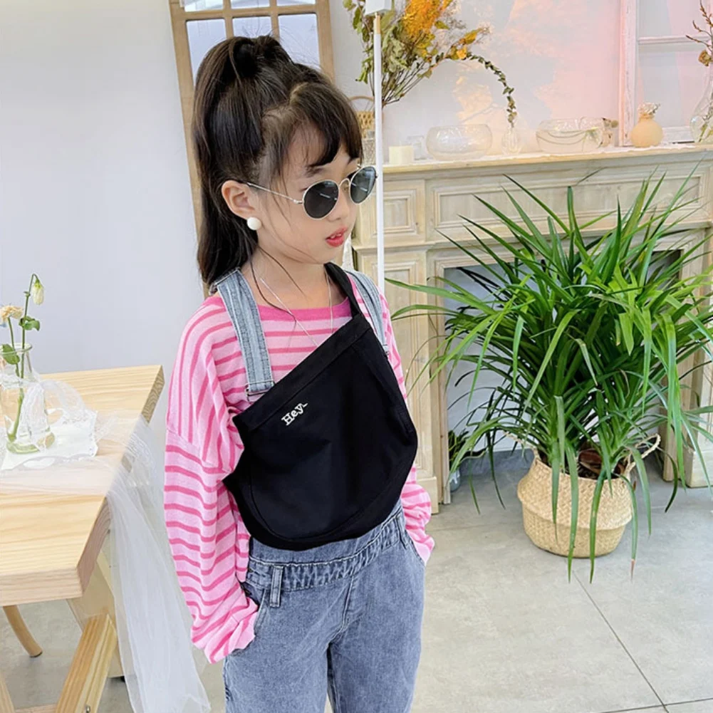 Korean Spring Autumn Kids' Bags Solid Color Cotton Crossbody Bags For Girls Boys Shoulder Bag With Letter Children's Bag 3-8Y