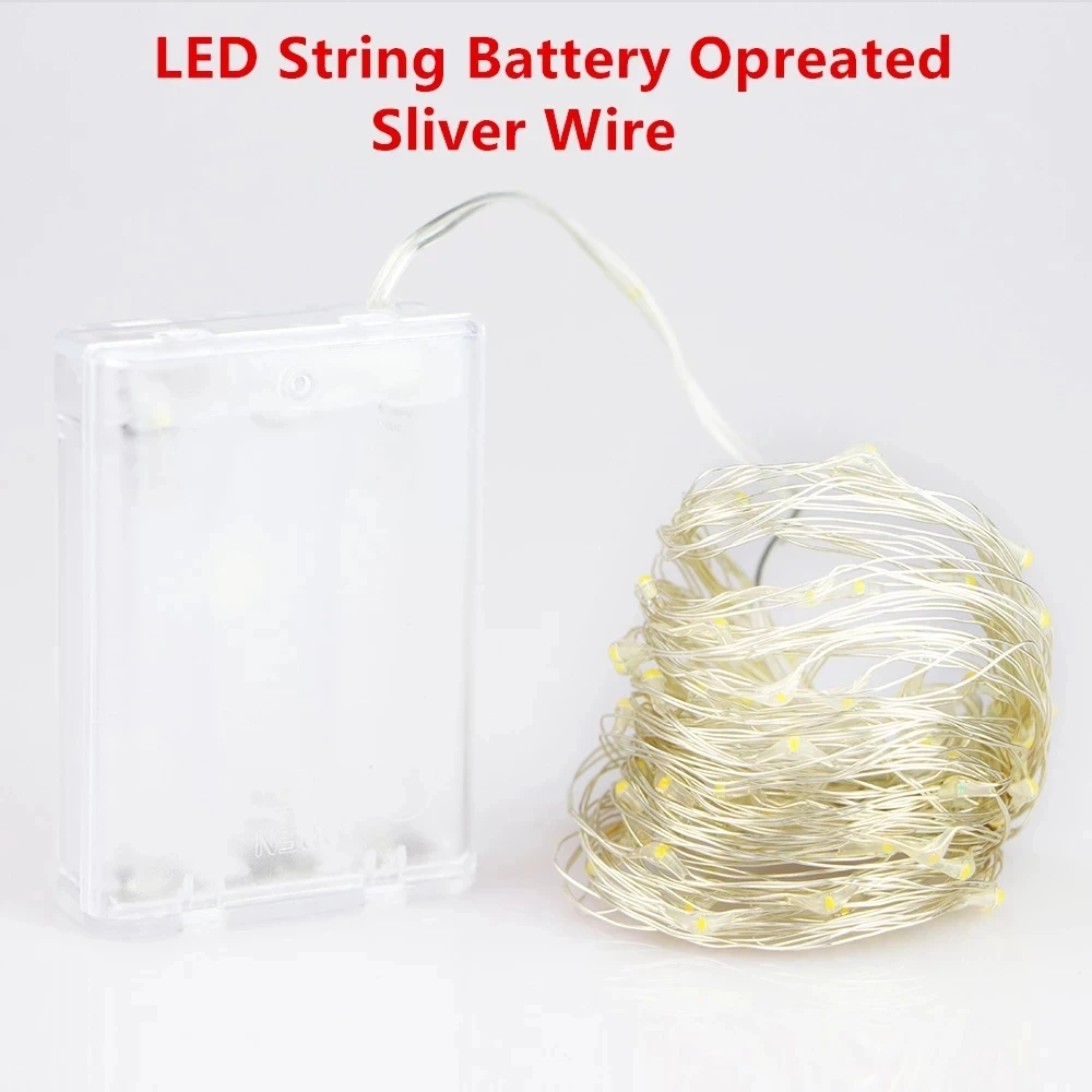 2M 3M 5M 10M 100 Led String Kawat Perak 3XAA Baterai Dioperasikan Natal Pesta Pernikahan Dekorasi LED String Lampu Peri