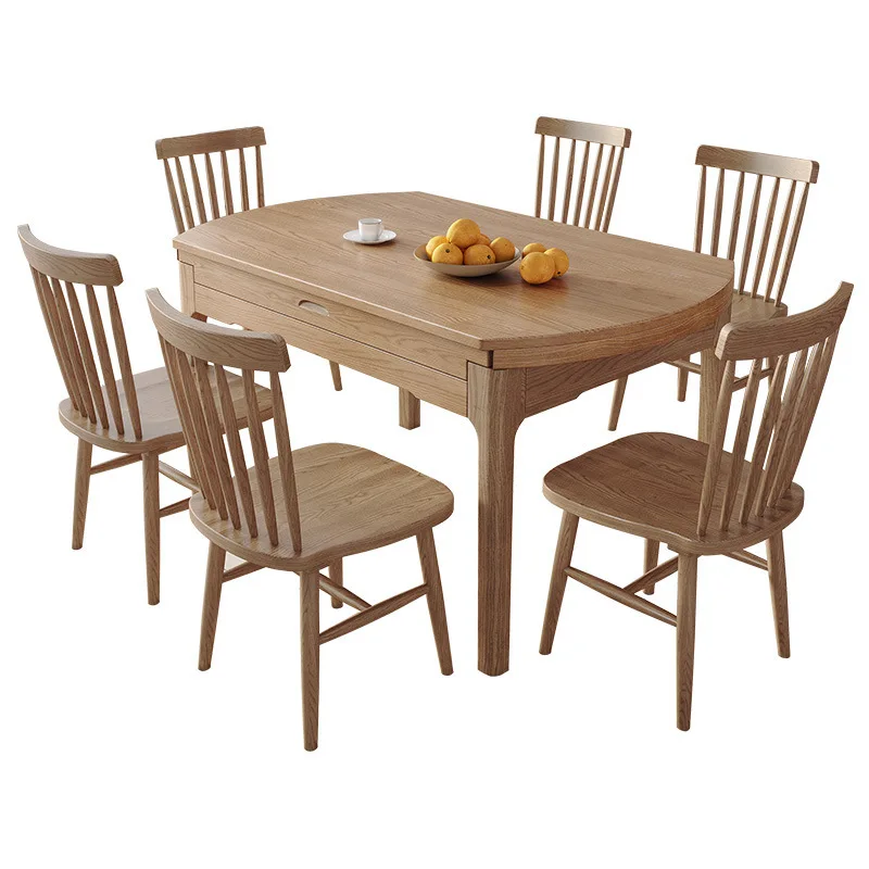

ash, all solid wood dining table combination, Nordic simple telescopic folding square and round dual-purpose table