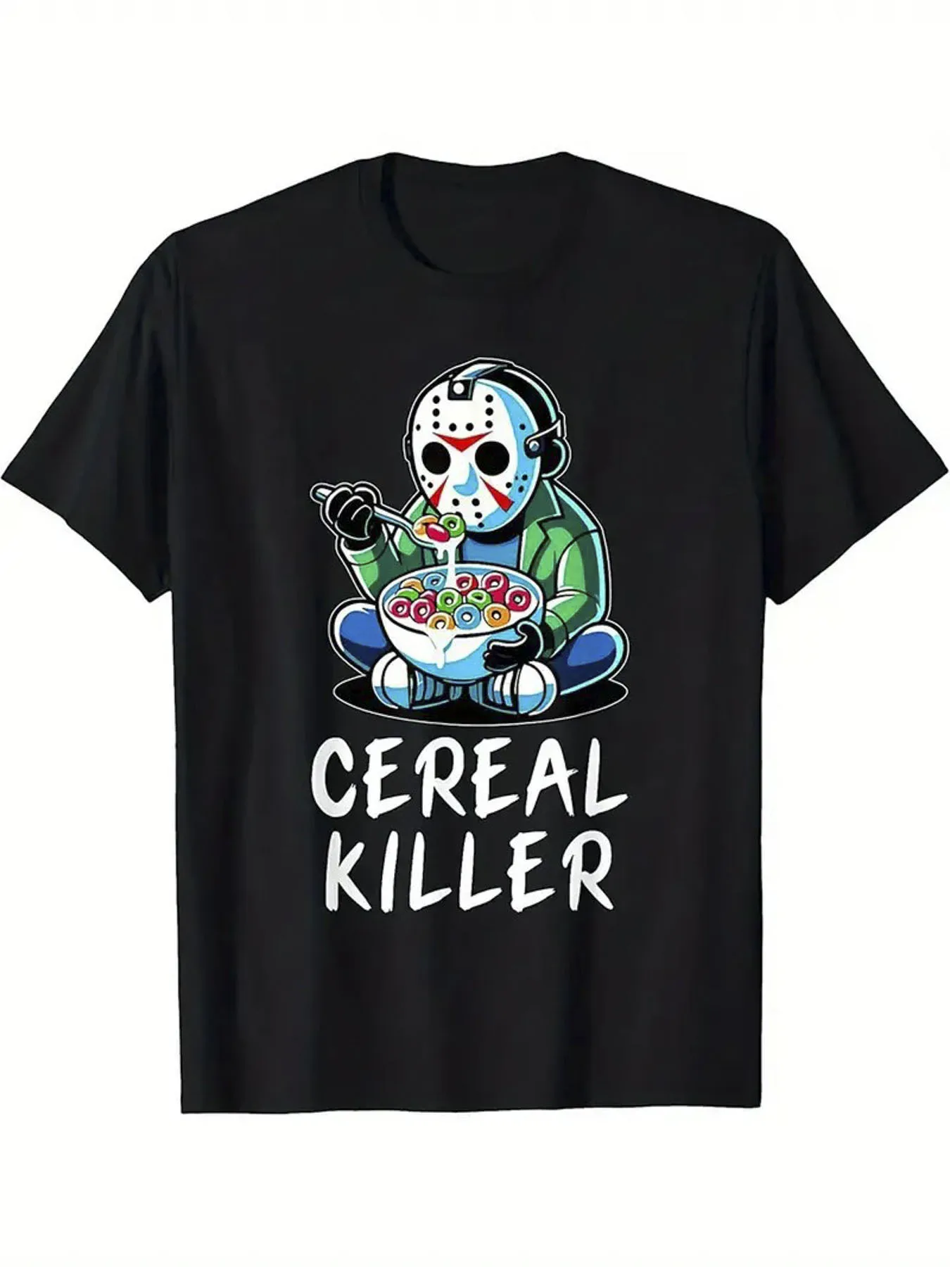 

Мужская футболка с рисунком Cereal Killer из 100% хлопка, уличная одежда, свободная футболка с короткими рукавами и юмористическим принтом, дышащая круглая шея