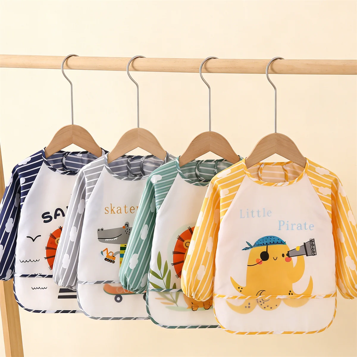 2pcs Waterproof Full Sleeve Baby Bibs Children Apron Long Sleeve Feeding Smock Kids Eating Breastplate Infant Scarf Clothing