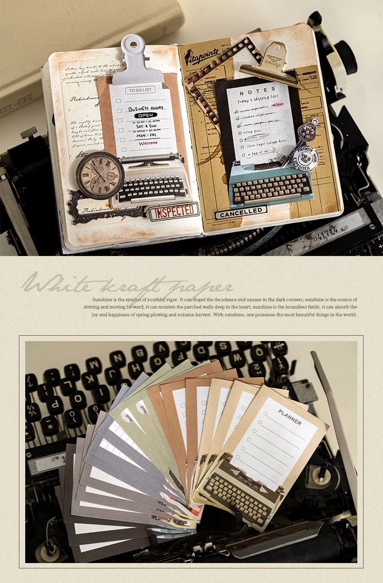 Journal GO 50 Seiten Vintage Schreibmaschinen-Design Notizbuch Retro Planer Terminplaner Notizblock Journaling-Material Papier – Detail 11