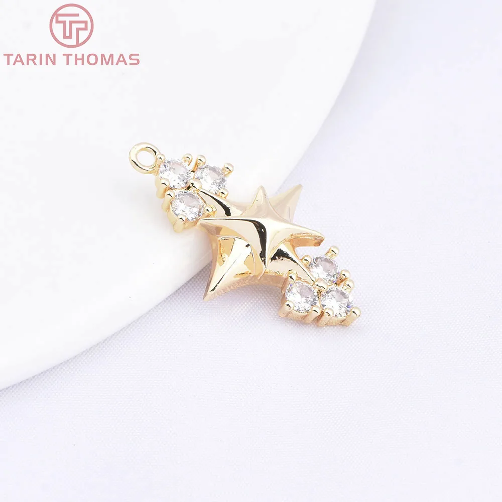 (10783) 2PCS 24K Gold Color Brass with Zircon Sparkling Star Shaped Necklace Pendants Hith Quality Diy Jewelry Making Findings