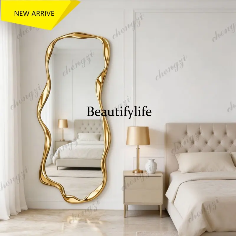 z183 Irregular wavy edge full-body mirror wall-mounted full-length mirror high-value bedroom decorative mirror