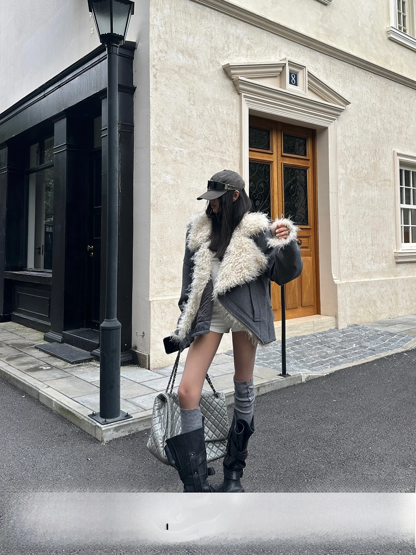 

Wardens Women's ey Wool Collar Jaet Warm Fluffy Lined Overcoat Long Sve Loose Fit Faionable Winter Outerwear