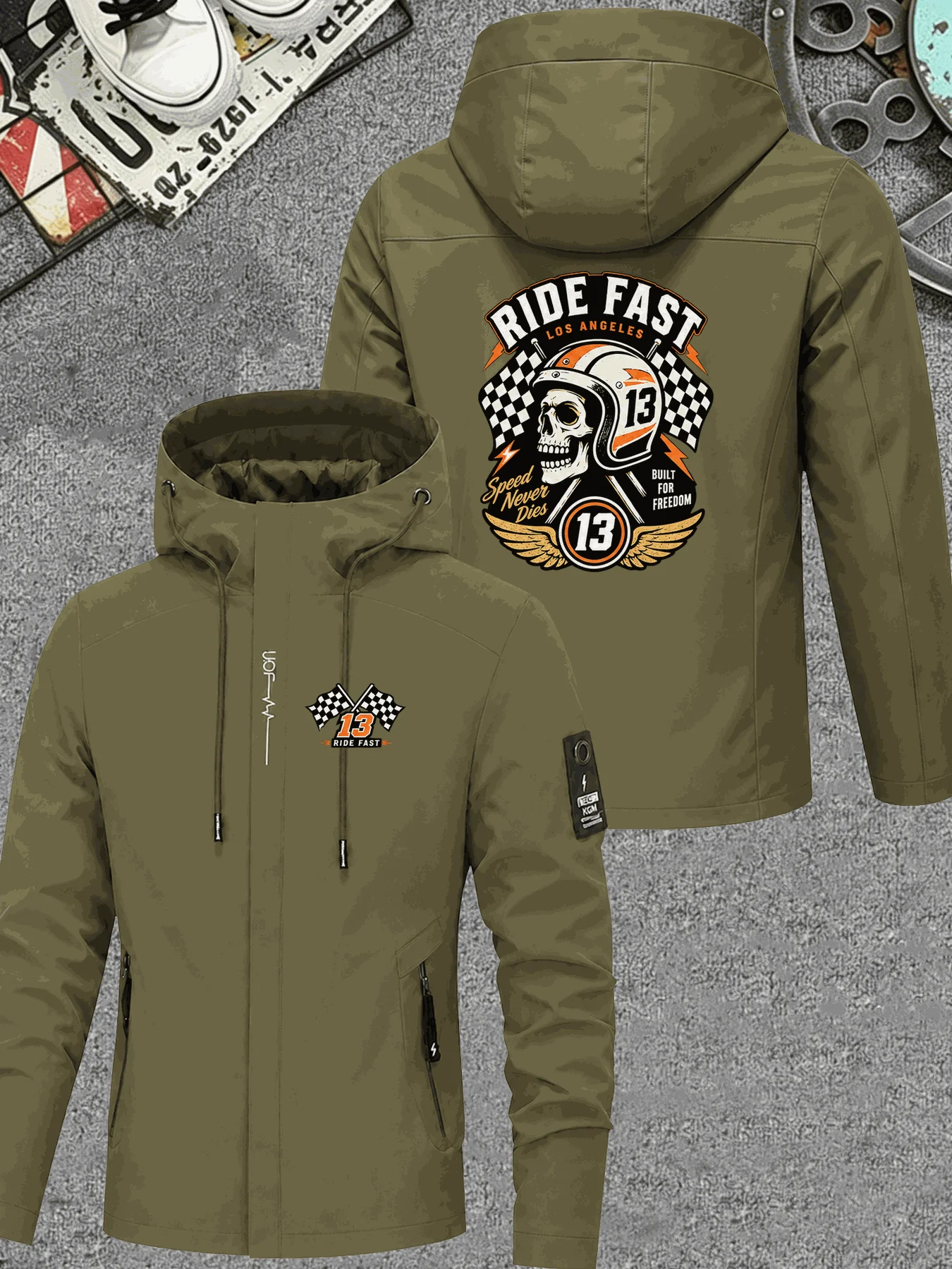 Men Hooded Jacket Angeles Los - Windbreaker Men Zip 评论和价格