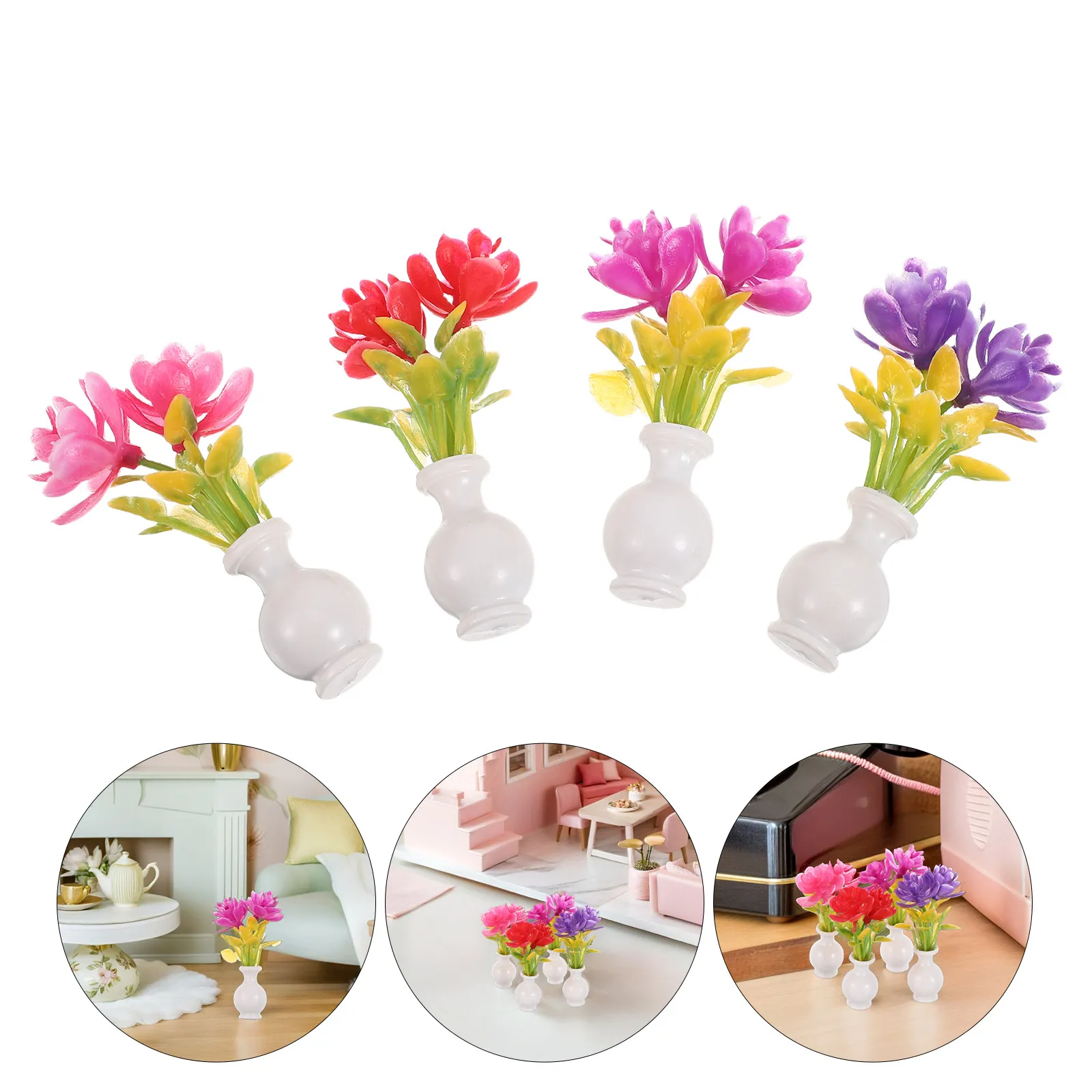 

4Pcs Small Artificial Flowers in Mini Lifelike Resin Petals for Miniature Landscape Bottle Fairy Garden Accessory