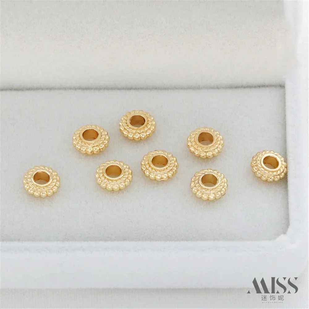 14K Gold Bag Color Large Hole Wheel Gear Bead Spacer Gasket DIY Flying Saucer Beaded Loose Bead String Jewelry Accessories