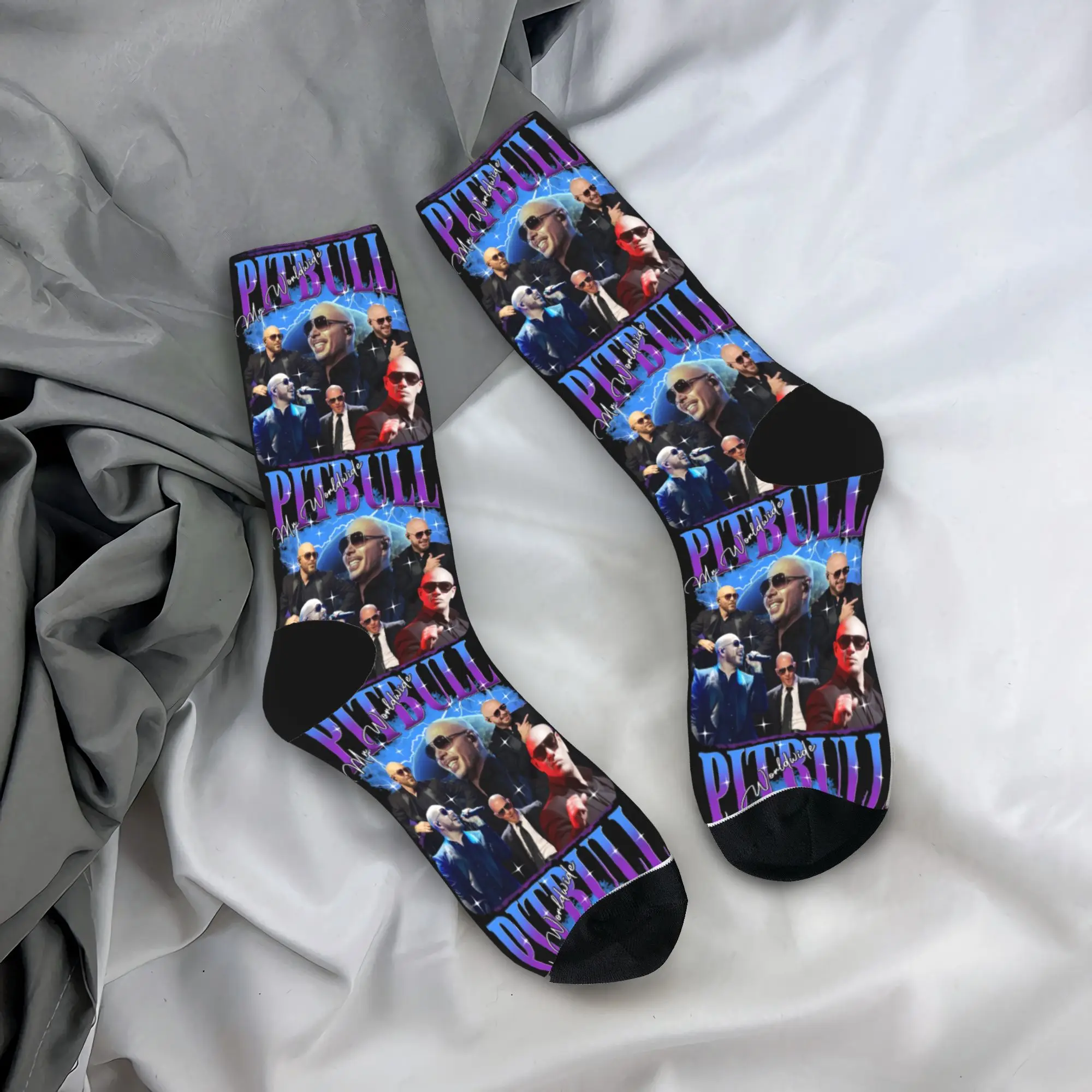

Rapper Pitbull Mr Worldwide Socks Hip Hop Rap Non Slip Stockings Men Quality Running Sports Socks Winter Gothic Printed Socks