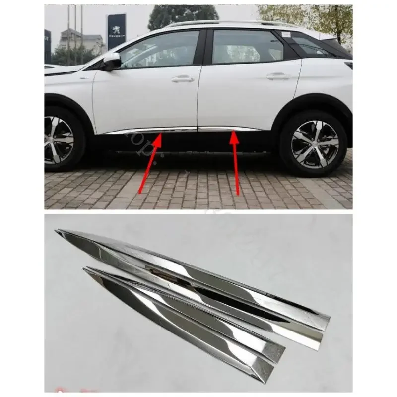 For Peugeot 3008/3008GT/4008 2017 2018 car detector stainless steel Side Door Body trim sticks Strips Molding 4pcs