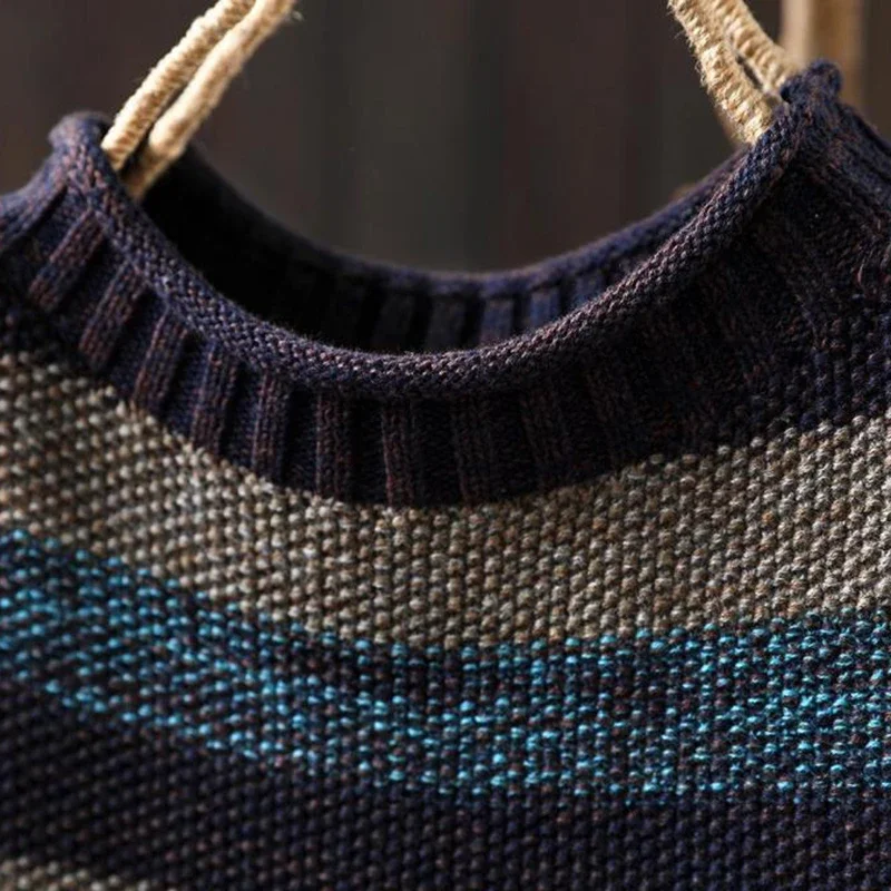 Women Vintage Mori Girl Striped Knitted Sweaters Pullovers Autumn New O-neck Long Sleeve Casual Loose Knitwear Tops